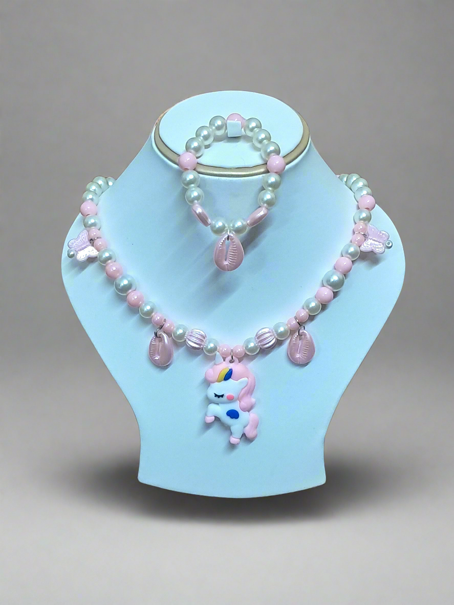 background-editor_output_a3913658-a921-4f7c-bc7e-b02b1c243a06 Baby Pink Pearl Beaded Unicorn Necklace and Bracelet Set for Girls | GARIMAS