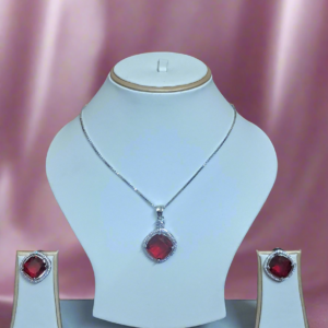 Rhodium-Plated Ruby & CZ Studded Pendant Necklace Set | Garimas Lifestyle
