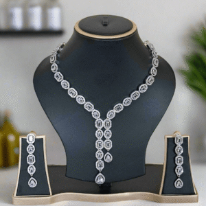 Silver Plated  American Diamond Necklace Sets With White Stone | Garimas Lifestyle
