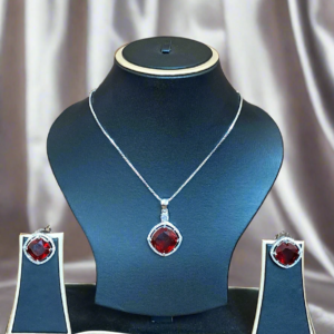 Rhodium-Plated Ruby & CZ Studded Pendant Necklace Set | Garimas Lifestyle