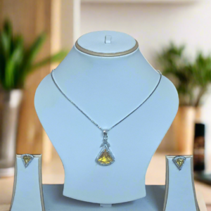 Pendant Set CZ Studded and silver Plated chain Aqua yellow | Garimas Lifestyle