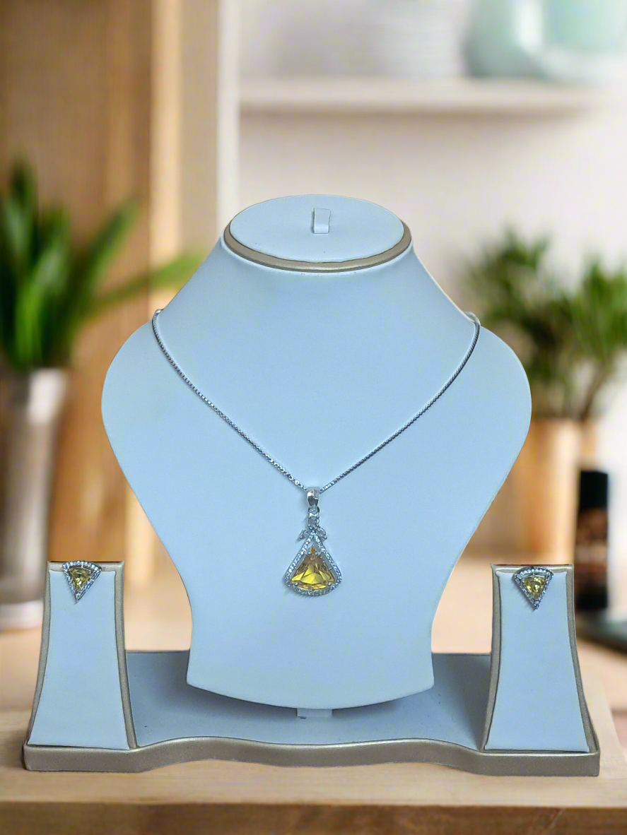 background-editor_output_ba062e94-9eb0-4d74-9ed9-32f1ccdb11ac Pendant Set CZ Studded and silver Plated chain Aqua yellow | Garimas Lifestyle