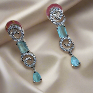 Silver Plated American Diamond Necklace Sets With Aqua Green Stone - Garimas