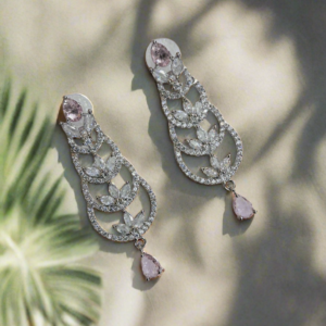 Aqua Pink Stone with American Diamond Earring | Garimas Lifestyle