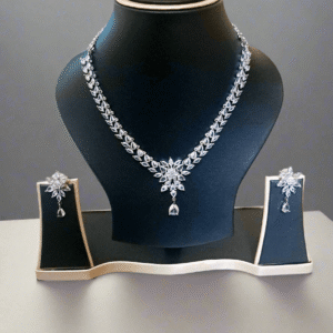 Silver Plated Aqua Pink Stone American Diamond Necklace Sets | Garimas Lifestyle