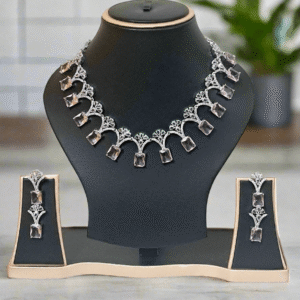 Silver Plated American Diamond Necklace Sets With Aqua Pink Stone | Garimas Lifestyle