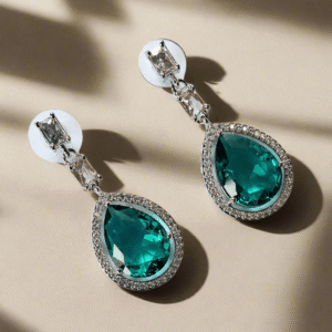 Aqua Green Stone American Diamond Brass Drops - Garimas