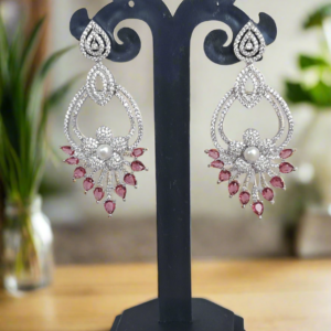 Pink American Diamond Studded Crystal Brass Drops & Danglers | Garimas Lifestyle