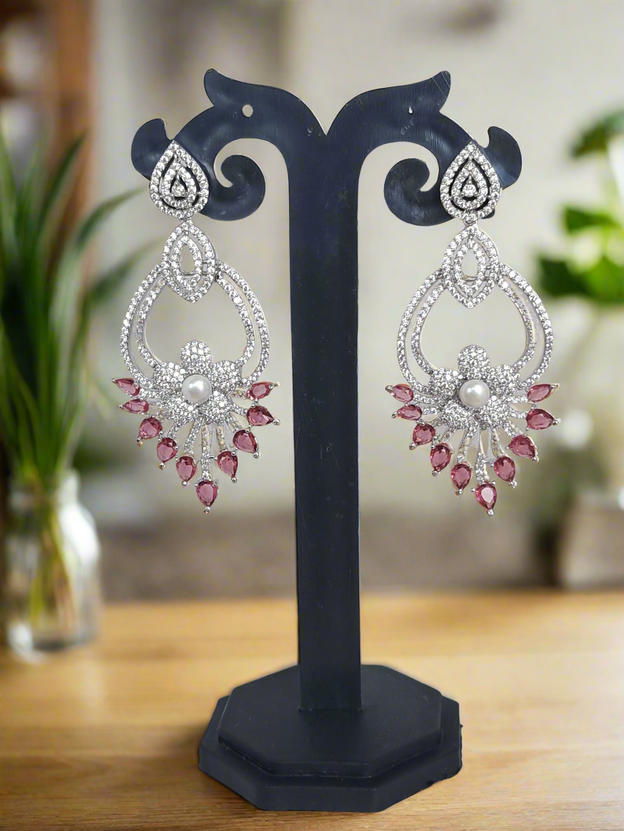background-editor_output_fecb3a31-3364-4889-93d4-2def70044645 Pink American Diamond Studded Crystal Brass Drops & Danglers | Garimas Lifestyle