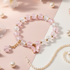 Sparkle Glass Beads Tassel Bracelet With Cute Enamel Butterfly Charm | Garimas