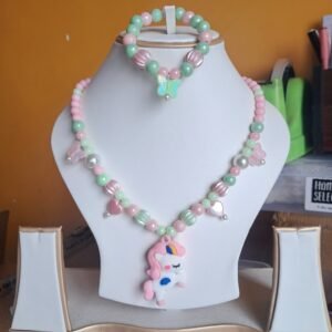 Green and Pink Beads Necklace and Bracelet Set for Girls | GARIMAS