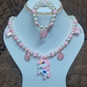 Baby Pink Pearl Beaded Unicorn Necklace and Bracelet Set for Girls | GARIMAS