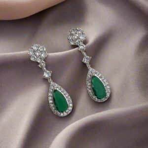 Green Stone with American Diamond Drop Earring | Garimas Lifestyle
