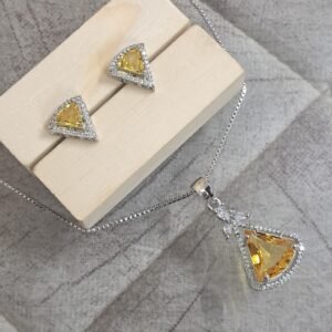 Pendant Set CZ Studded and silver Plated chain Aqua yellow | Garimas Lifestyle