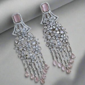 Aqua Pink Stone with American Diamond Earring | Garimas Lifestyle