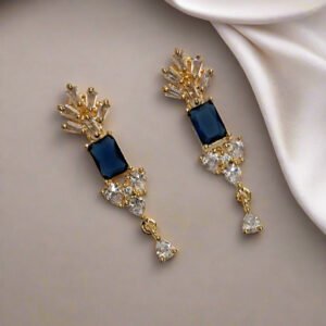 Gold Plated Blue Stone with American Diamond Earring | Garimas Lifestyle