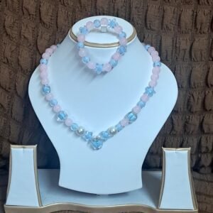 Pink Glass Beads Necklace and Bracelet Set for Girls | GARIMAS