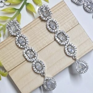 Silver Plated American Diamond Necklace Sets With White Stone - Garimas