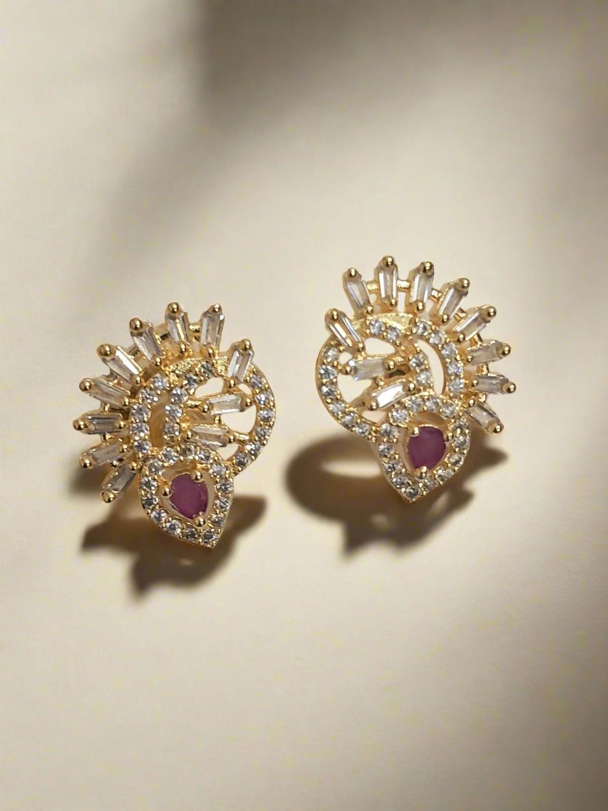 rn-image_picker_lib_temp_e668a239-d7d0-490f-bd64-65ecd0cee467 Gold Plated American Diamond Studded Floral Stud Earrings for Women | Garimas