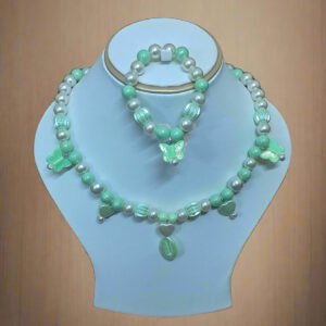 Green Pearl Beads Necklace and Bracelet Set for Girls | GARIMAS