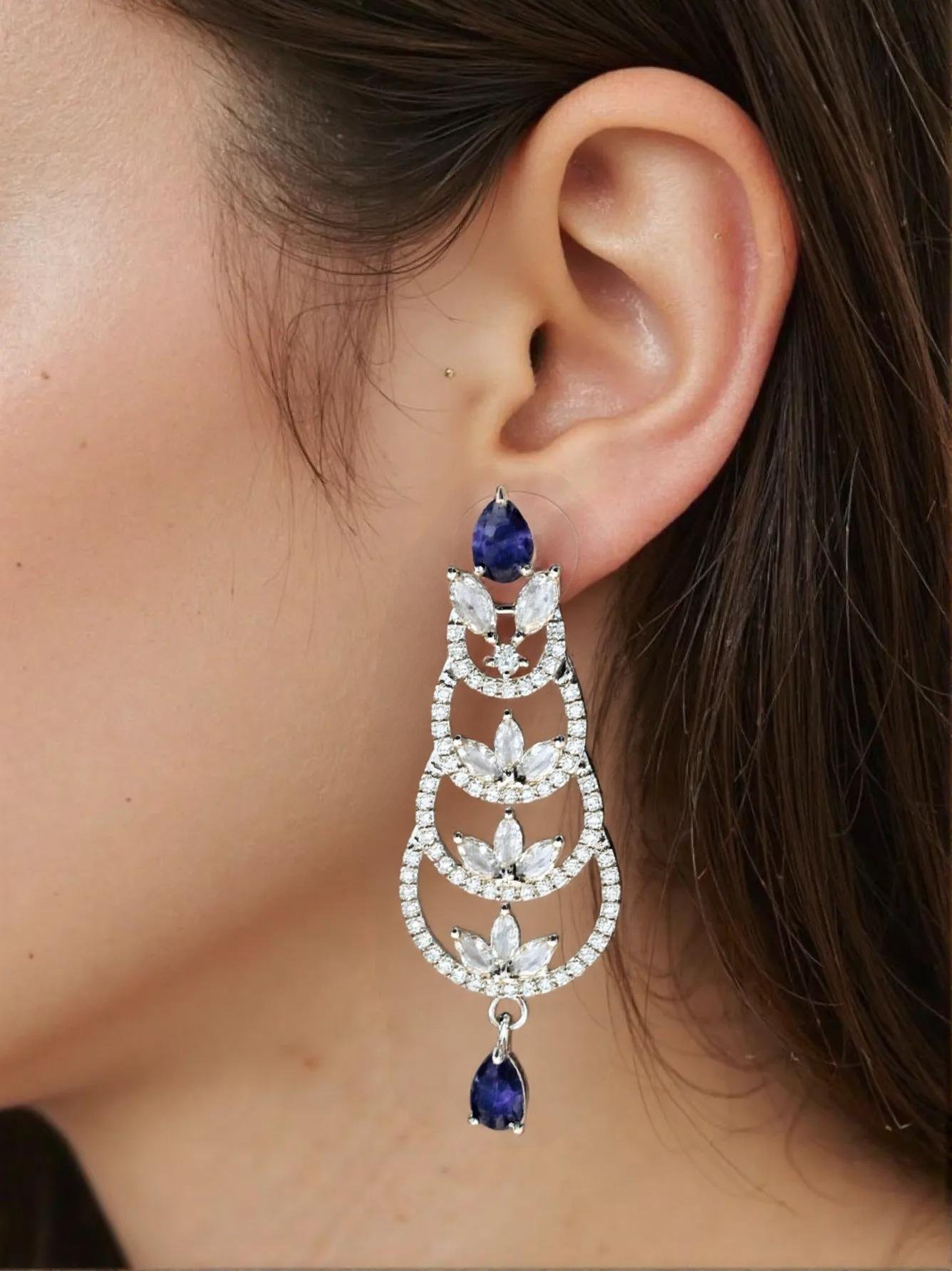 100821280495_a4b569acd7df11efafe58584d6140a20_output_0 Purple Stone with American Diamond Earring - Garimas