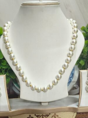 Garimas- Necklace Set with Pearls and Golden Metallic Beads with Earring