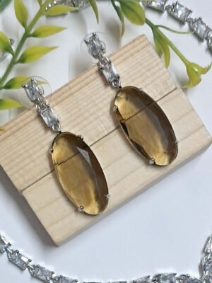 Silver Plated Aqua yellow Stone American Diamond Necklace Sets - Garimas